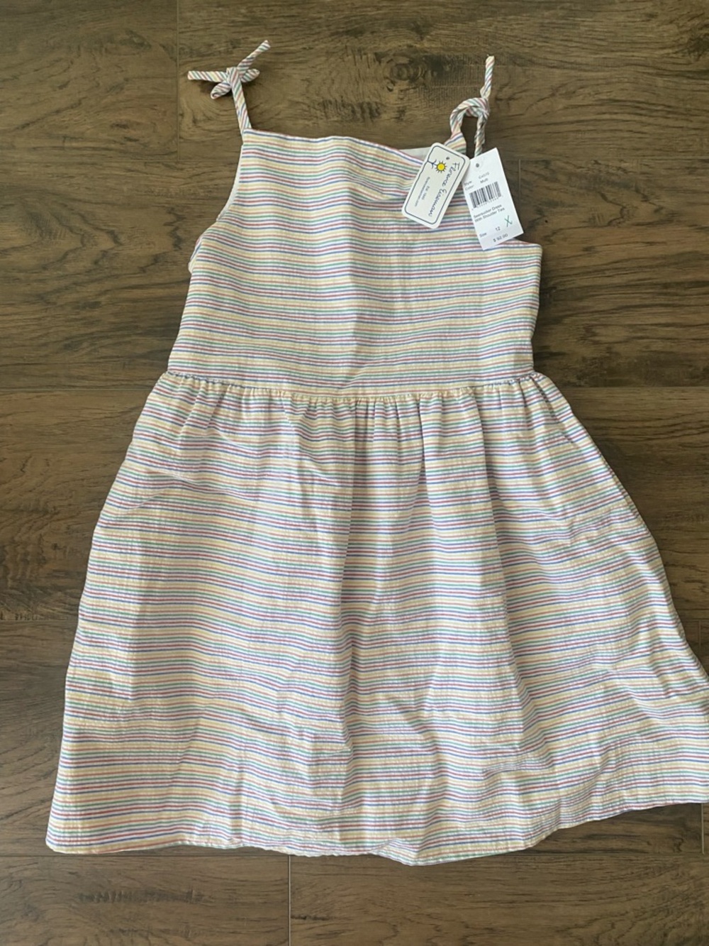 Florence Eiseman Girls Multicolor Rainbow Stripe Seersucker Sundress 12 NWT